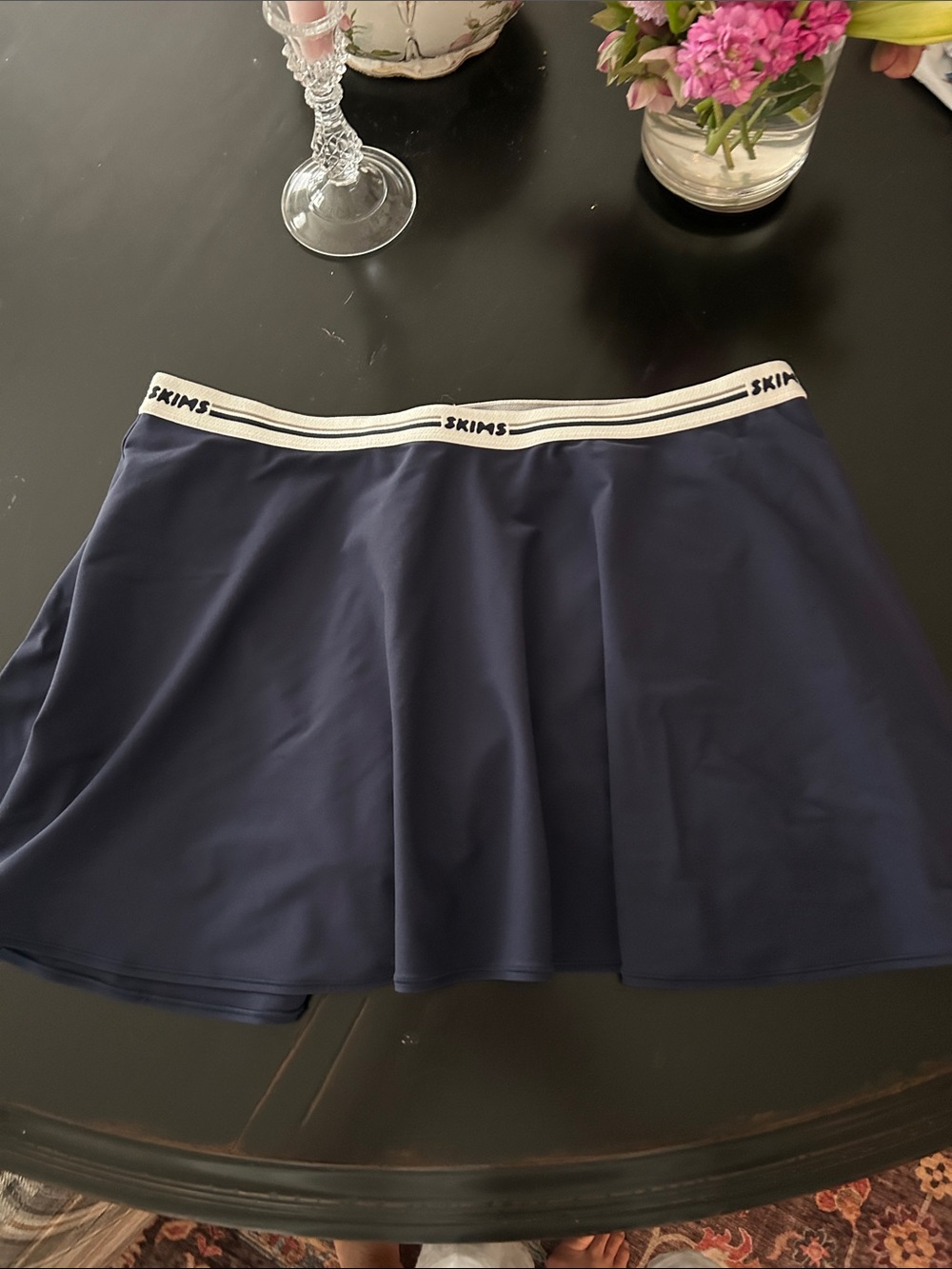 SKIMS Navy Stretch A-Line Skort with Branded Waistband